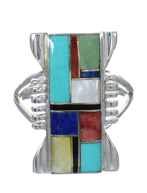 Sterling Silver And Multicolor Southwestern Jewelry Ring Size 7-1/4 YX75119